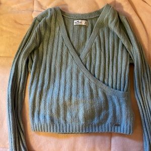 women’s olive green cross front sweater